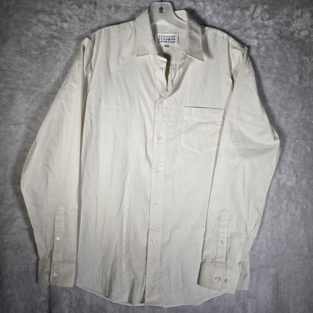 Maison Margiela Men’s Button Down White Long Sleeve Shirt Size 48 Large Corduroy